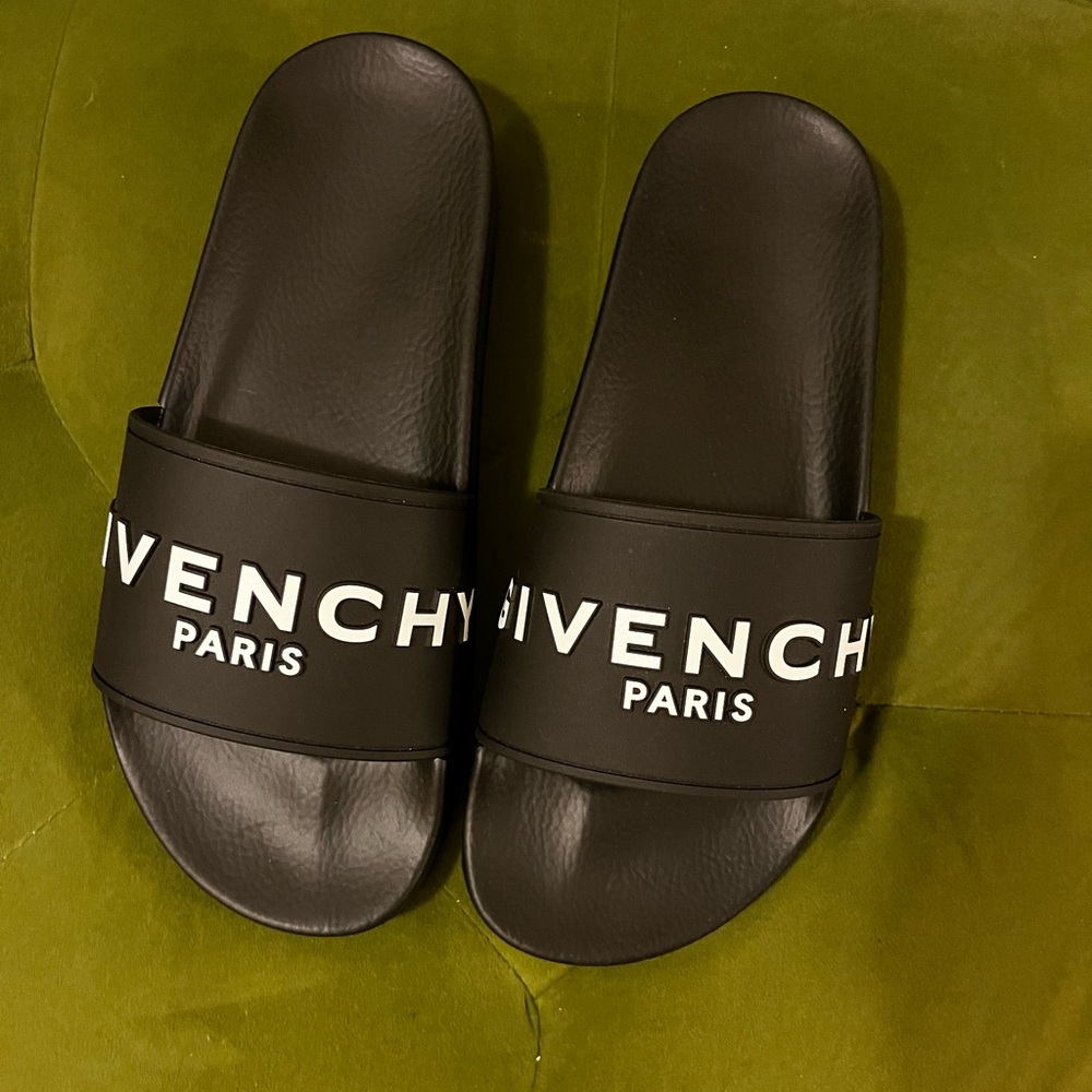 Givenchy Black Slide Sandals with White Logo